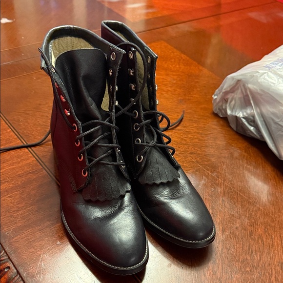 Justin Boots Black Lace-Up Boots with black leather with Fringe - Picture 1 of 13